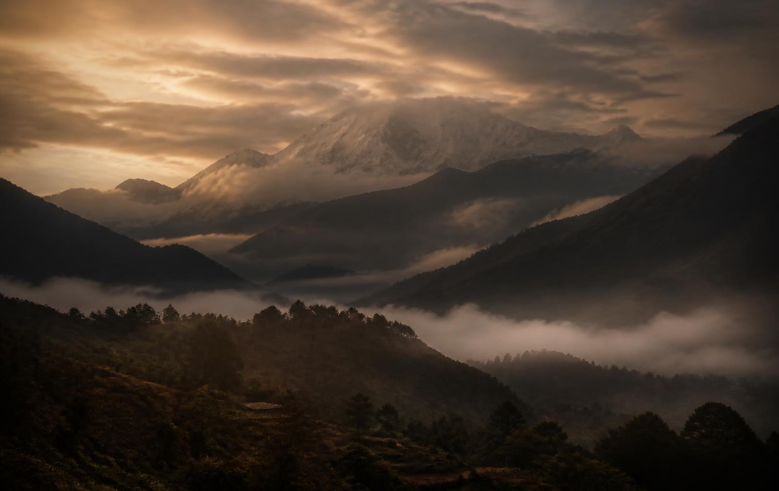 Himalayan valley in eastern Nepal at dawn